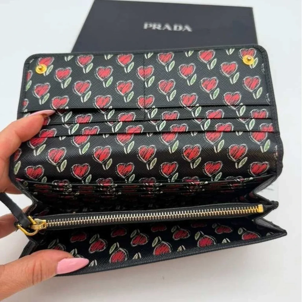 Authentic Prada Saffiano Black Continental Wallet Milano Gold Logo With Box - Picture 5 of 10